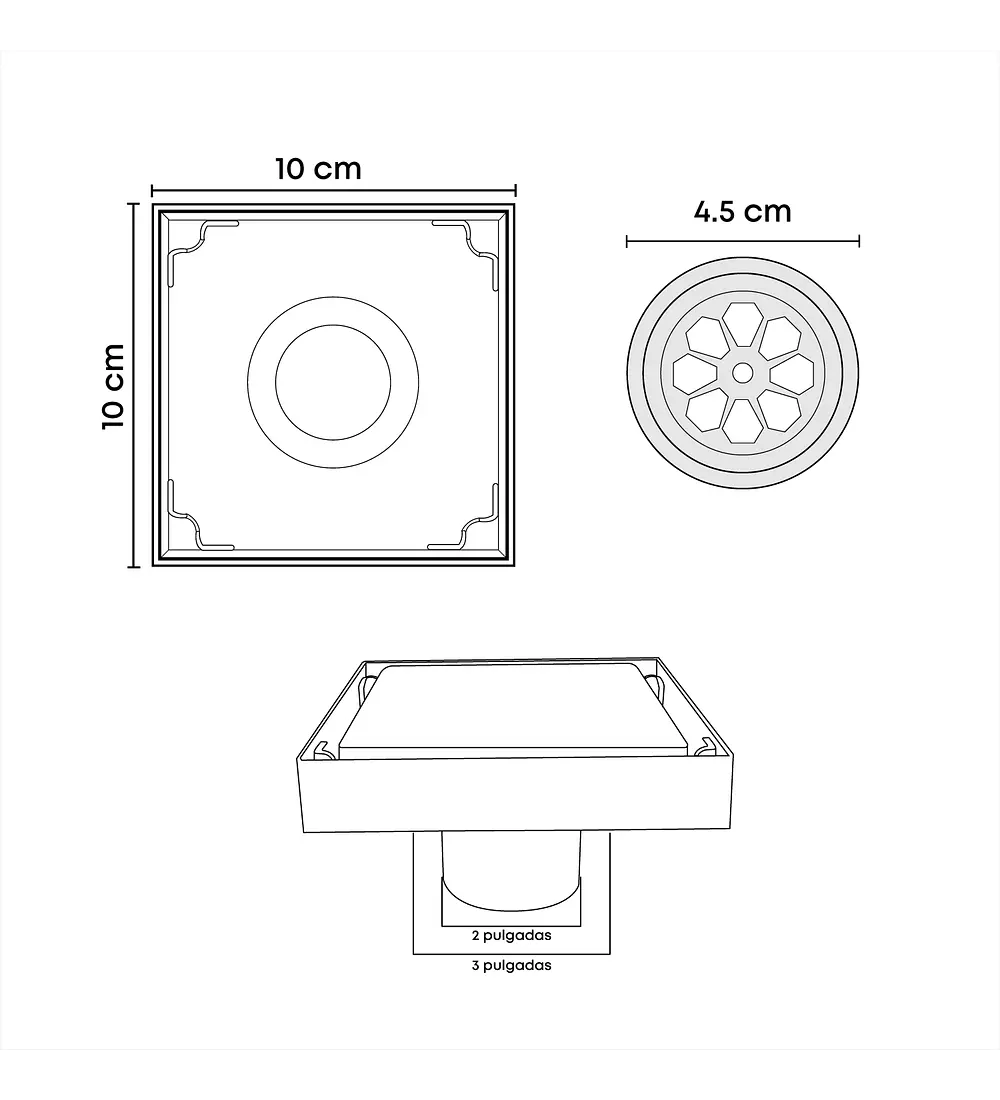 Rejilla Piso Invisible 10cm x 10cm Negro Mate - Aqua center 