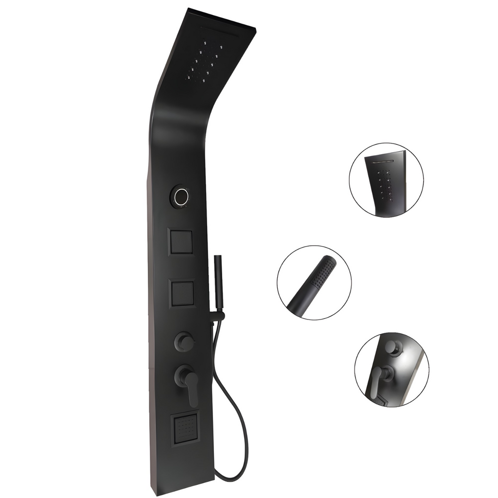 Torre Ducha Para Baño Con Luz Led Y Bluetooth Negra