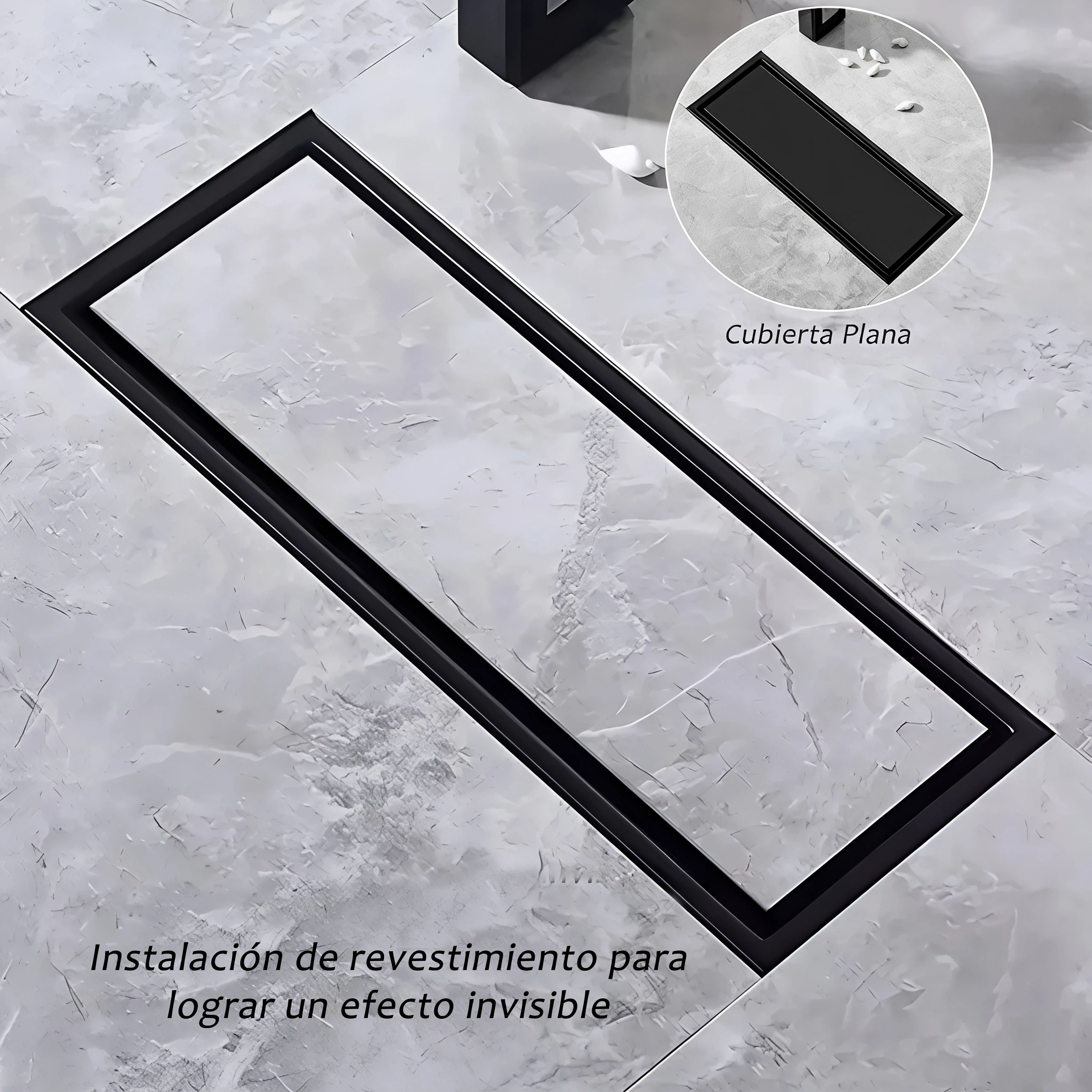 Rejilla Rectangular Piso Invisible 30x10cm Negra