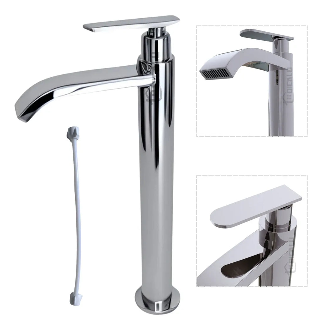 Grifo Llave Alta Tipo Cascada Cromada Agua Fría para Lavamanos - Aqua center 