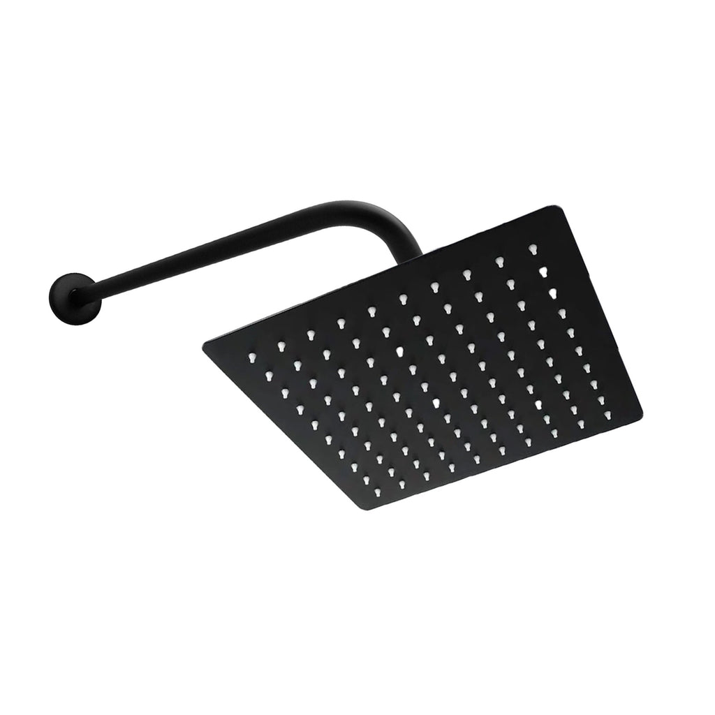 Ducha 10 Pulgadas Negra Cuadrada + Brazo Tubular Negro 38cm